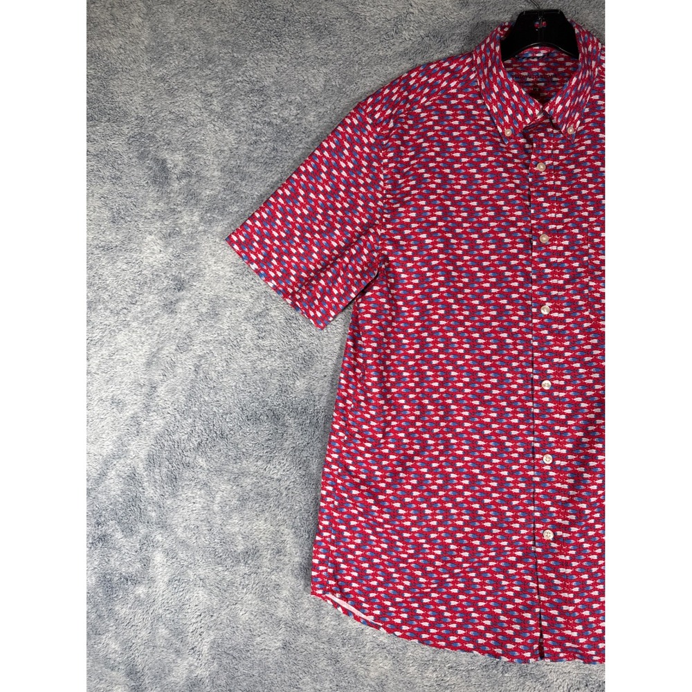 Vineyard Vines Mens Medium Performance Fish Print Short Sleeve Button Down Shirt - Picture 5 of 13